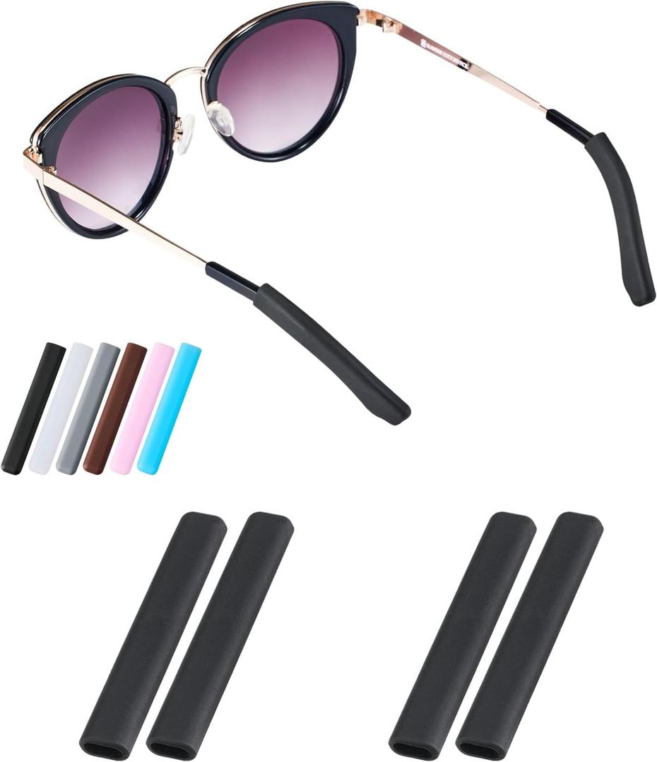 Gdnmapt Silicone Glasses Ear Cushion, Anti Slip Eye Glasses Ear Gripper, Comfortable Glasses Ear Grips, Eyeglass Ear Cushions Solution for Sore Ears, Temple Sleeves Tips for Glasses (2 Black Pairs)