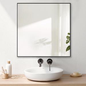 LEDLUX 24x24 Inch Black Bathroom Mirror, Copper-Free Mirror, Aluminum Alloy Frame Vanity, Rectangle Wall Mounted Modern Mirror for Bedroom/Living Room/Porch Horizontal or Vertical