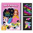 Homicozy Art & Craft Activity for Kids: Foil Fun Unicorns and Princess & Scratch Art Book 2-in-1, No Mess Art Crafts for Girls, DIY Creative Activity Kit, Gifts for Girls Ages 4, 5, 6, 7, 8, 9, Travel Toys