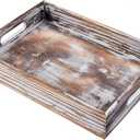 Rustic Whitewashed Wood Food Serving Tray Cutout Carrying Handles Breakfast in Bed Coffee Platter Table Wine Brown Rectangular Nesting Crate Desktop Document Holder Office Home Kitchen