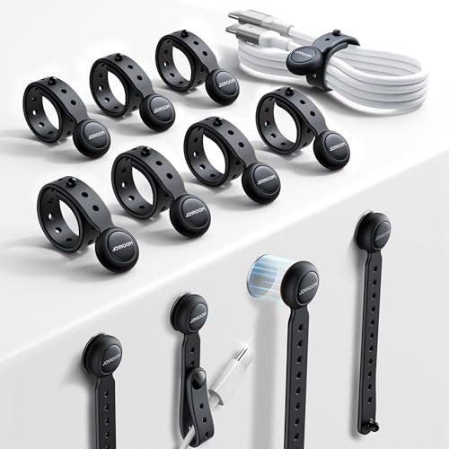 2025 Upgraded Magnetic Cable Ties with Magnets for Bundling & Cable Management– JOYROOM Reusable Silicone Cord Ties Multi-Purpose Cord Organizer Clips for Home, Office & Travel (5-Pack,Black)