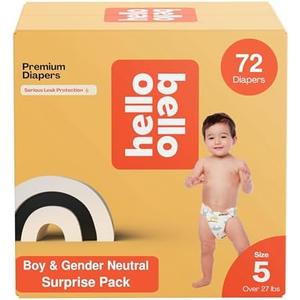 Hello Bello Premium Diapers, Size 5 (27+ lbs) Surprise Pack for Boys - 72 Count, Hypoallergenic with Soft, Cloth-Like Feel - Assorted Boy & Gender Neutral Patterns