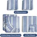 Extra Deep Split King Sheet Set - 7 Piece Breathable and Cooling Sheets - Hotel Luxury Bedding for Women, Men, Kids & Teens - Secure Fit - Soft and Wrinkle Free with Extra Deep Pockets - Blue Stripes