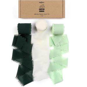 Forest Green Trio Ribbon Set - 1.5" x24Yds | Fringe Ribbon for Christmas Wreaths, Rustic Floral Design, Farmhouse Crafts & Nature Theme Decor (Forest/Sage Green + Natural White)