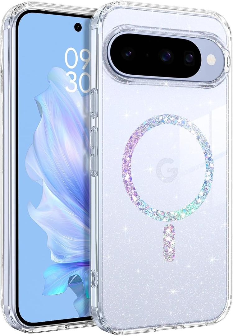 BENTOBEN Magnetic for Google Pixel 10 Case, Clear Crystal Glitter Google Pixel 10 Phone Case Compatible with MagSafe, Shockproof Sparkly Cute Women Girl Cover for Pixel 10 6.3 inch, Clear Glitter