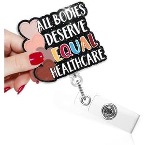 Set of 2 Pack, TOUNER All Bodies Deserve Equal Healthcare Funny Badge Reel with Black Glitter, Retractable ID Clip Holder for Nurses Doctor Healthcare Medical Hospital Office Worker, Nurse Week Gifts