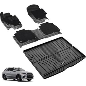 3W Floor Mats(with Carpets) & Cargo Liner Fit for Mercedes Benz GLE 2020-2026 5 Seats SUV, TPE All Weather Custom Fit Floor Liners Carpet and Trunk Mat for Benz GLE Waterproof(Not Fit for Coupe/W167)