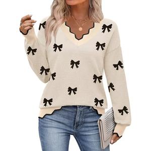 Zeagoo Long Sleeve Sweaters for Women 2025 Fall V Neck Casual Lightweight Ribbed Knit Pullover Sweater Tops, M