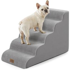 Dog Stairs for Small Dog 22.6" H, Curved Pet Step for Puppy, Older Cat, Medium Pet Ramp for High Bed, Ladder with High Density Foam, Durable, 5 Step, 15.7x33x22.6 inch, Grey