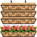 4pcs 30 Inch Window Deck with Coco Liner, 30" Window Boxes Horse Trough with Coconut Coir Liner, Metal Hanging Flower Planter Window Basket Deck Railing Planter Boxes for Outdoor Indoor Lawn
