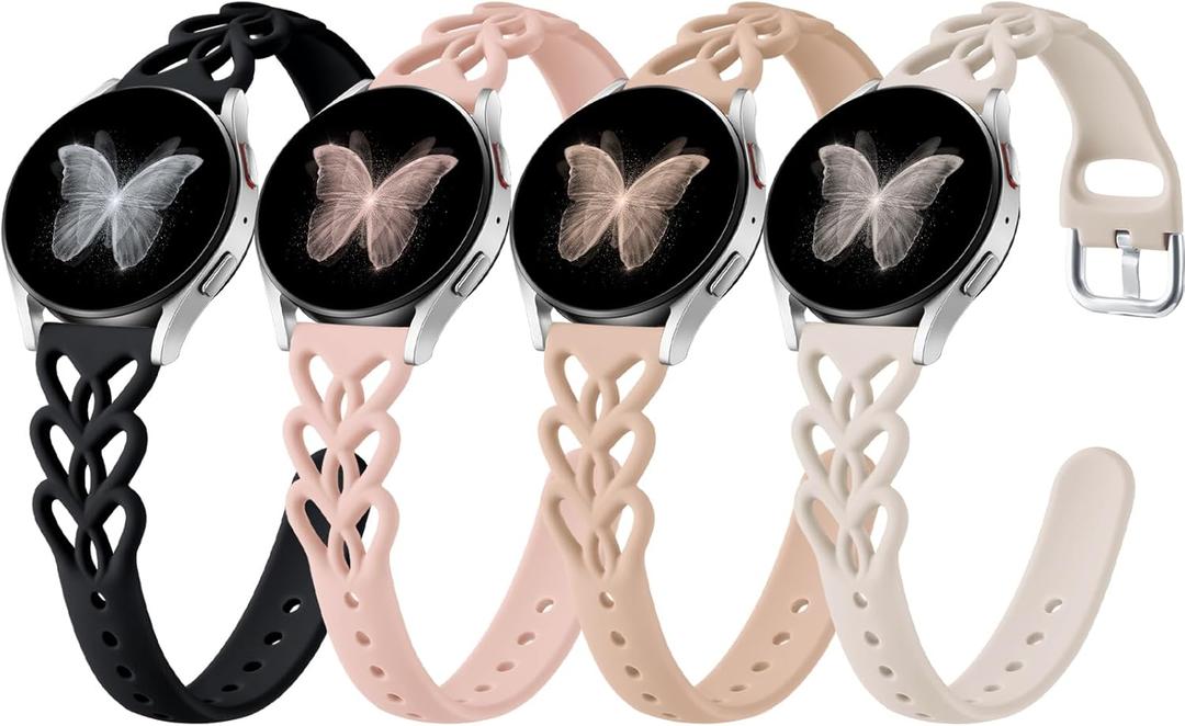 Wepro 20mm Thin Braided Silicone Band: for Samsung Watch Bands Women for Galaxy Watch 7 6 5 4 FE 40mm 44mm 6 4 Classic 43mm 47mm 42mm 46mm 5 Pro 45mm 3 41mm Active 2, Slim Heart Lace Breathable Strap (Black/Pink/Milk Tea/Starlight)
