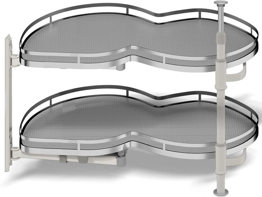 Blind Corner Cabinet Pull Out Organizer, Soft Close Swing Left Pull Out Cabinet Organizer 26 inch, Corner Cabinet Lazy Susan for Cabinet Blind Shelf, 2 Tiers Tray, Adjustable Height