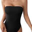COZYEASE Women's Solid Tube Bodysuit Strapless Sleeveless Casual Plain Romper Bodysuit (Medium, Black)