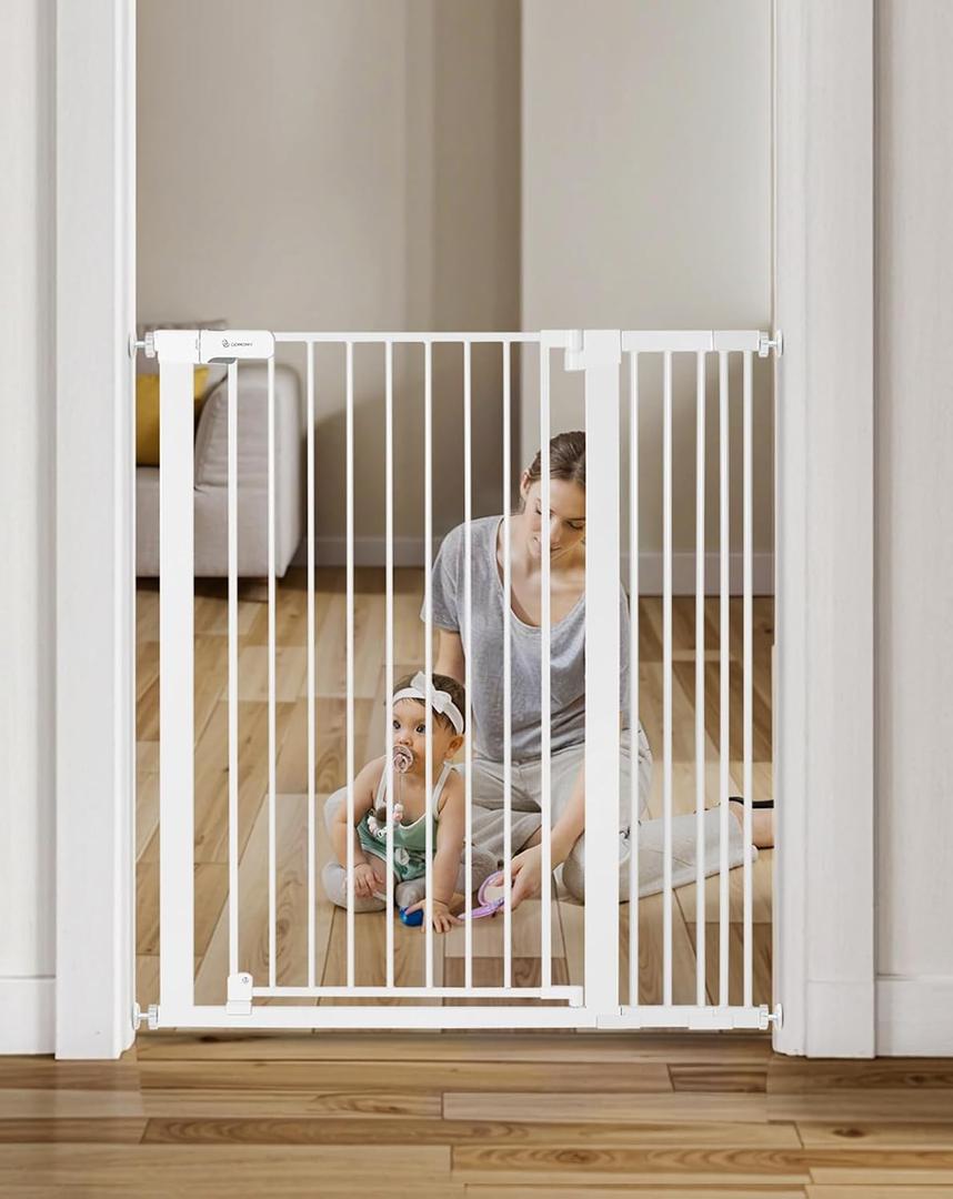 COMOMY 42" Extra Tall Baby Gate for Stairs, Fits 29.5" to 40.6" Openings, White