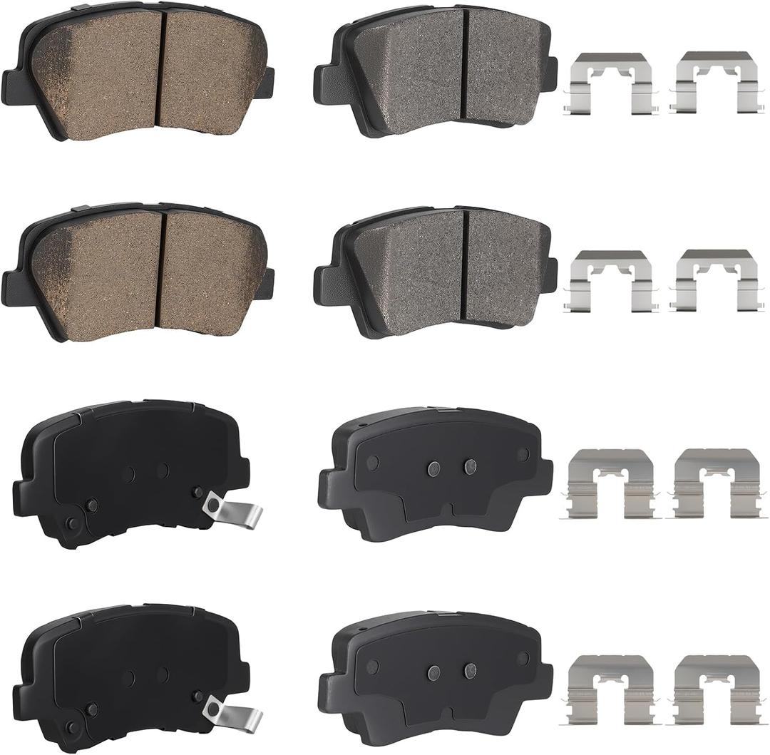 ILONPA Front Ceramic Rear Semi-metallic Disc Brake Pads Set for Hyundai Elantra 2011-2016, for Elantra GT 2013-2016, for Veloster 2012-2016 8PCS(With Hardware)