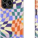 Goodon for iPhone 15 Pro Max Case - Wireless Charging - Dual-Layer Hard Shell & Silicone Cover - Protective Phone Case with Cute Wildflower Designs for Women - Colorful Checker Mosaic