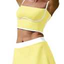 Nirovien Womens Workout Sets 2 Piece Tennis Skort Sets Golf Athletic Outfits Sports Bra and Skirt Gym Yoga Clothes (Yellow, L)
