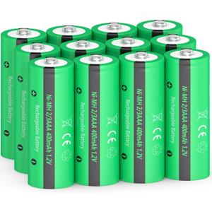 PKCELL 12 Pack Rechargeable 2/3AAA Batteries, NiMH 1.2V 400mAh Low Self-Discharge Battery, Long-Lasting Power Batteries for Solar Lights, Garden Light - Not AAA Size Batteries