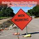 MorningRo 36" x 36" MUTCD TTC Compliant Safety Orange Mesh, Rollup Traffic Control Sign Non Reflective Fluorescent Vinyl Orange MEN WORKING Metal Sign, Fiberglass Cross Ribs for 36"