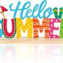 COCHIE Metal Hello Summer Sign, Summer Decorations for Home, Office, Shelf, Mantel, Indoor, Beach Slippers Tabletop Centerpiece Decoration, Watermelon Red Decor (Beach)