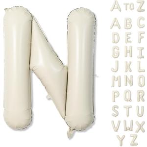 N Letter Balloons Cream, 40 Inch Alphabet Foil Word Balloon, Large Mylar Inflatable Beige Name Letters, Big Helium Custom White for Women Birthday Party Decoration Supplies