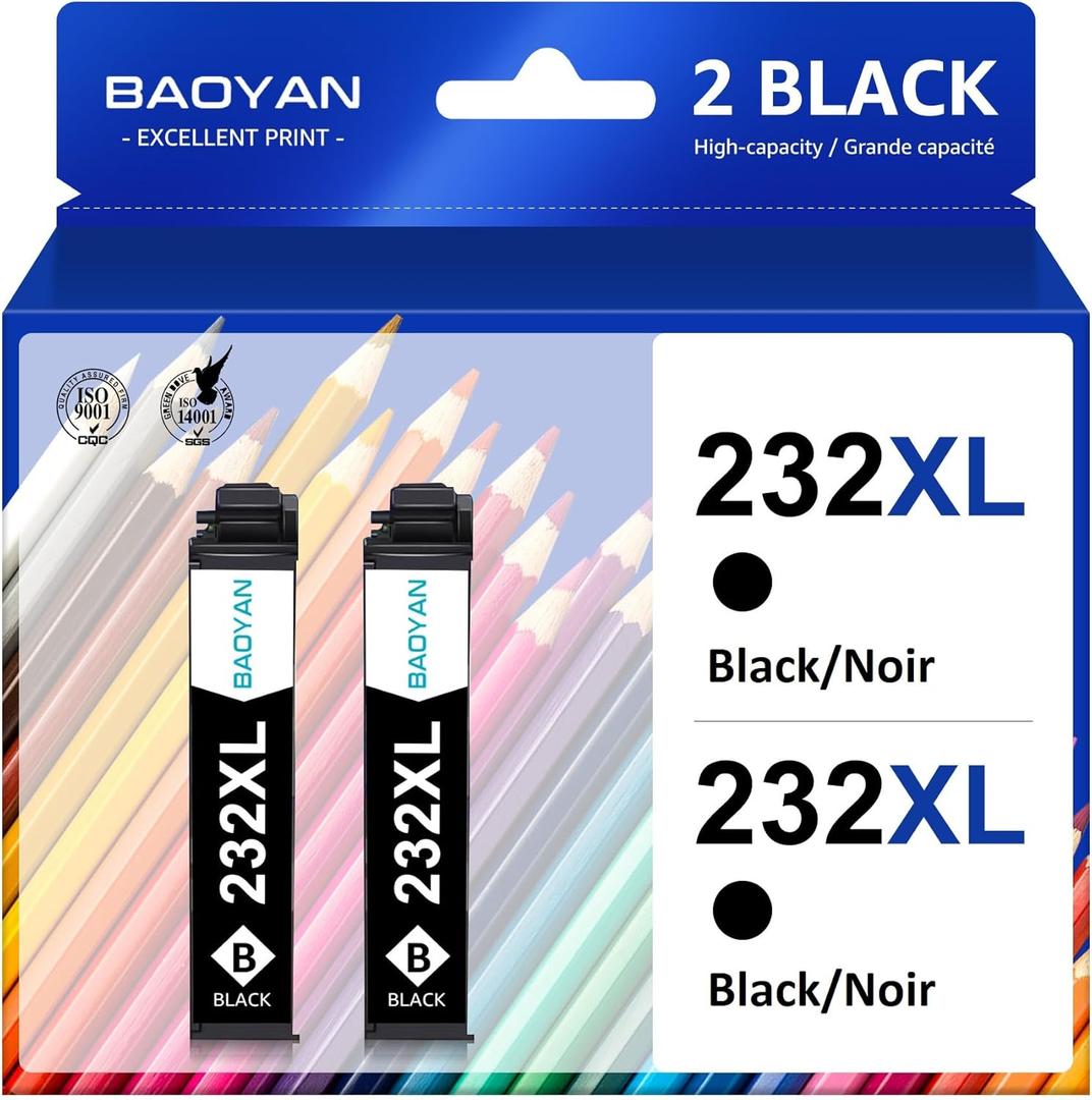 232XL T232 Ink Cartridges 2 Black Remanufactured for Epson 232XL Ink Cartridges Combo Pack for Expression Home XP-4200 XP-4205 Workforce WF-2930 WF-2950 XP4200 WF2950 (2 Black)