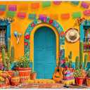 ZTHMOE Fabric 7x5ft Mexican Fiesta Photography Backdrop Cinco de Mayo Yellow Cabin House Cactus Flowers Guitar Background Carnival Festival Outdoor Party Decorations Photo Props