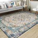 4x6 Area Rug for Living Room, Machine Washable Rugs with Non-Slip Backing for Bedroom, Vintage Throw Rugs Low Pile Carpet for Dining Room Kitchen Office Home Decor, Green