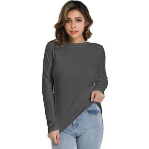 HOPLYNN 2 Pack Womens Long Sleeve Thermal Shirts Crew Neck Double Sided Fleece Lined Baselayer Tops for Cold Weather XX-Large, Gray