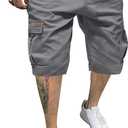 JMIERR Mens Casual Twill Cargo Shorts Cotton Drawstring Classic Cargo Chino Stretch Short with 6 Pockets for Men, US38 (XL), A Gray