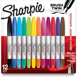Sharpie Brush Twin Permanent Markers Brush Tip Marker and Ultra Fine Tip Marker Assorted 12 Count
