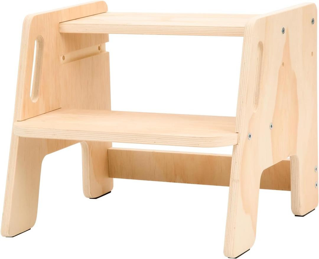 Toddler Step Stool, 2-Tier Height Adjustable Wooden Stool with Handles, Non-Slip Squatty Potty Helper for Bathroom, Sink, Kitchen, Bedroom