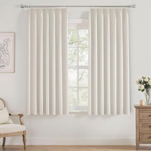 Blackout Curtains for Bedroom 63 Inch Length, 2 Panels Set Ivory | Pinch Pleated, Room Darkening, Thermal Insulated, Noise Reducing, for Living Room, Kitchen, Linen Textured, Back Tab/Hooks