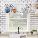 Fall Blue and White Pumpkins Flower Valance Curtains for Kitchen Window 54x18 Inch,Thanksgiving Orange Pumpkin Rod Pocket Small Curtain for Living Room Watercolor Floral Valances for Bathroom/Bedroom