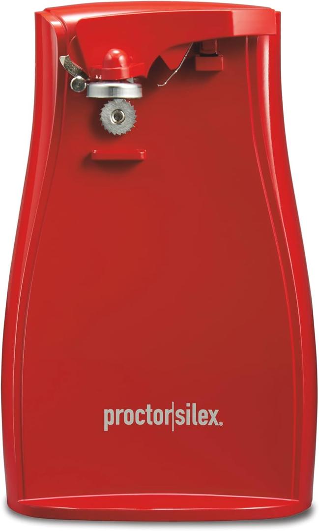 Proctor Silex Power Electric Automatic Can Opener for Kitchen with Knife Sharpener, Twist-off Easy-Clean Lever, Cord Storage, Red (75226)