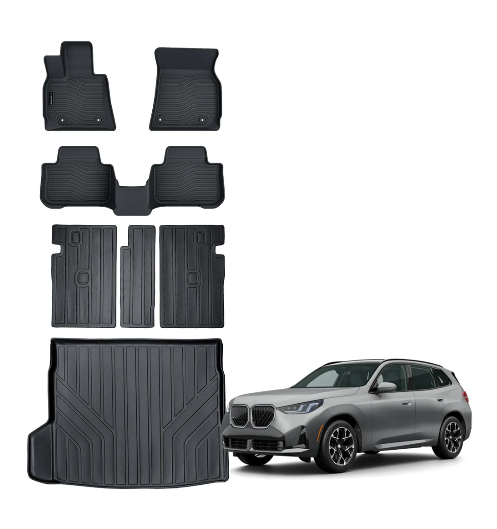 Auxko All Weather Floor Mat & Cargo Mat with Back Seat Mat Fit for BMW X3 30/M50 2025 TPE Floor Liner Mat Accessories for BMW X3 2025 All Season Odorless Anti-Slip Black