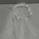Girls First Communion Veil White Flower Crown Floral Pearls Wreath Lace Veil