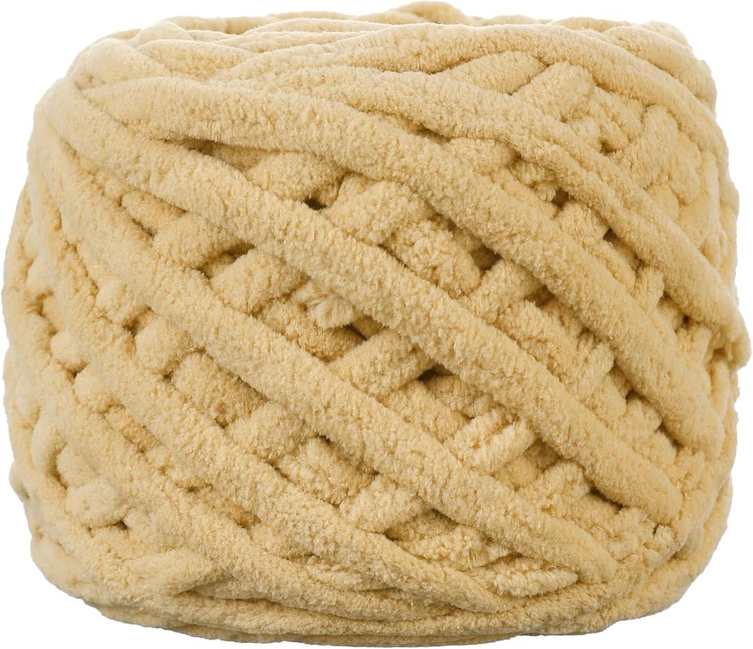 Plush Chenille Chunky Yarn for Crocheting 100g(54.6yd) - Bulky Thick Fluffy Yarn for Knitting- Soft Velvet for Baby, Blanket Knitting Blanket Yarns- Amigurumi Yarns (Khaki)