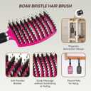Boar Bristle Hair Brush 2PCS, Curved Vented Detangling Brush for Wet and Dry Hair, Styling Paddle Hairbrush for Women Men Kids Curly Straight Thick Long or Short Hair