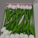 28pcs White Flowers Artificial Tulip Stems Real Feel PU Tulips for Easter Spring Wreath Wedding Bouquet Centerpiece Floral Arrangement Cemetery Table Dcor 13" Tall
