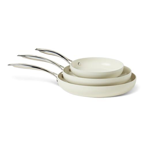 Amazon Basics Ceramic Nonstick Cookware, 3-Piece Frying Pan Set, All Cooktop Induction Compatible, Dishwasher-Safe, Oven-Safe, Ivory miss one