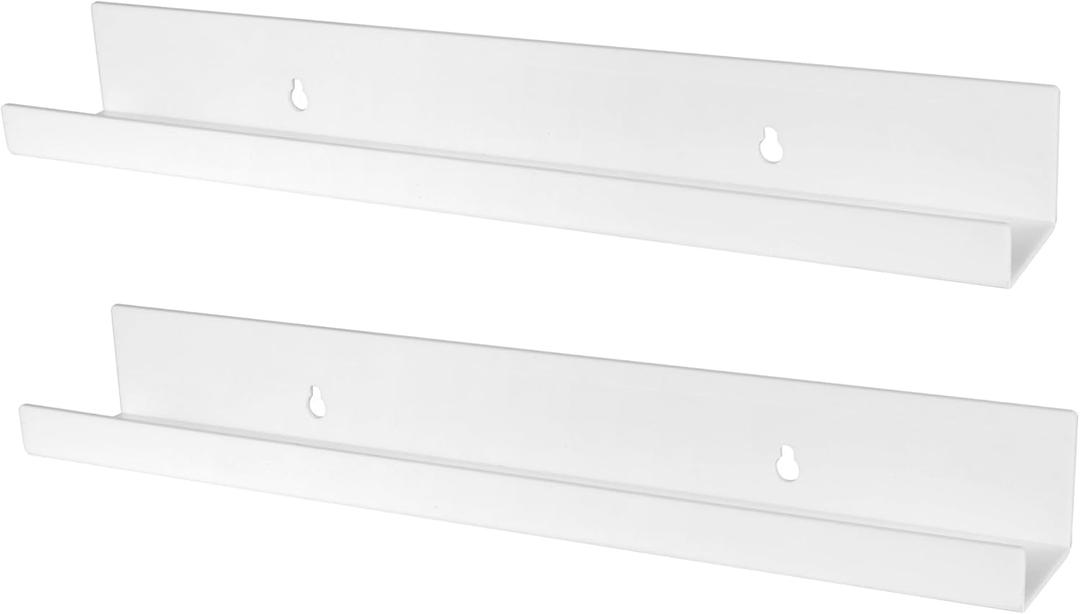 evron Acrylic Floating Shelves  2-Pack White Wall Shelf for Bathroom, Bedroom, or Kitchen  Easy Installation with Adhesive (No-Drill) or Screws (Drill Required)  13.8" Modern Rack (White 2 Pack)