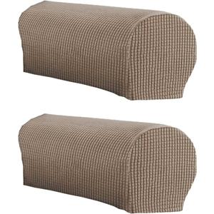 LINGXIYA Soft Stretch Plush Armrest Covers for Chairs/Sofas & Couches - Furniture Protector Armchair Slipcovers for Recliner, Set of 2 (Light Brown)