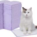 Amazon Basics Cat Pee Pads, Super Absorbent, Odor Control with Fresh Scent, Universal Fit for Litter Box, Multi Cat, Disposable, White/Purple, 100 Count (16.9 x 11.4Inch)