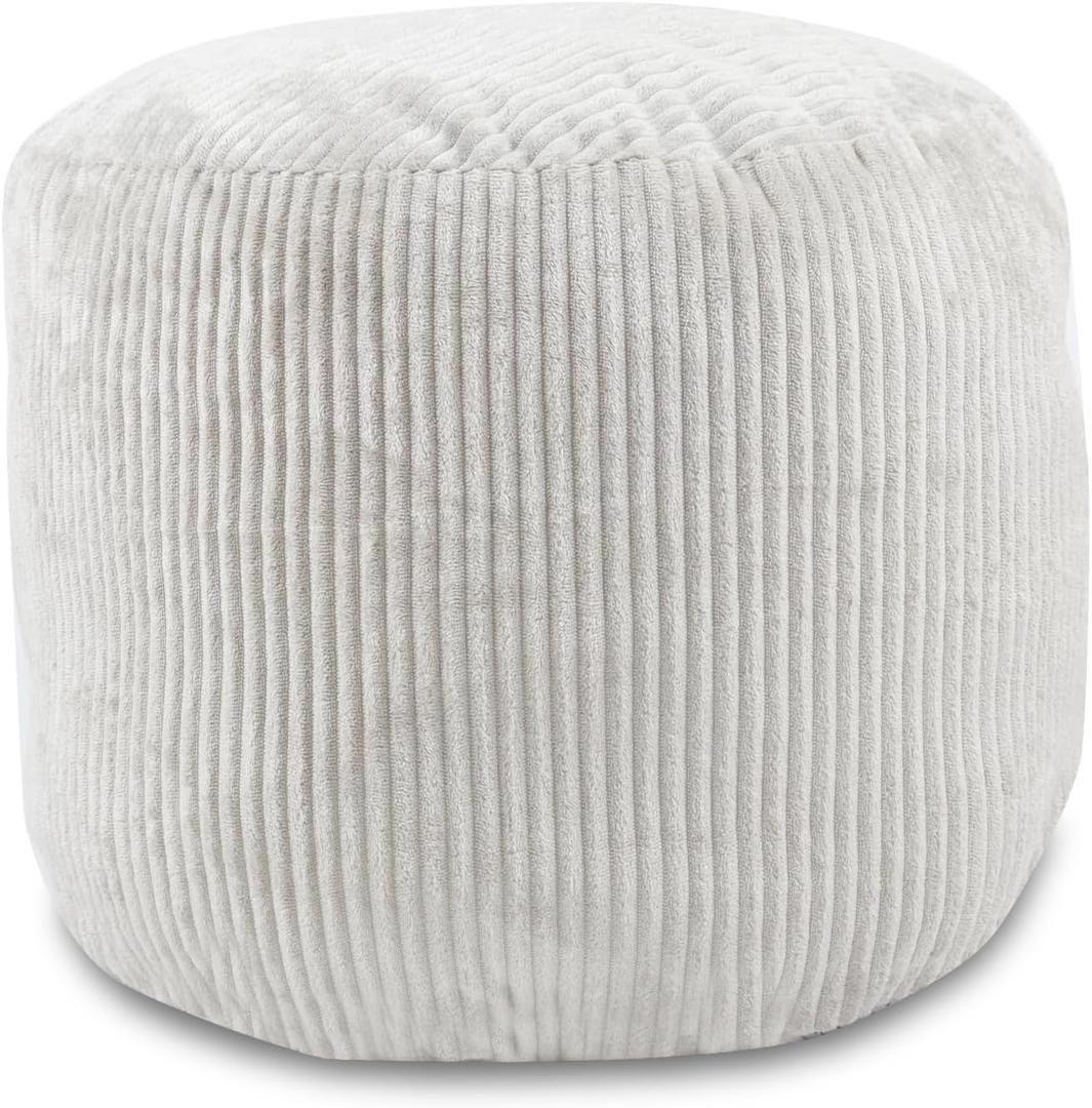 Sexysamba Round Corduroy Pouf Cover Only, 20"x 16" Unstuffed Decorative Ottoman Foot Stool Rest, Washable Storage Bean Bag Chair Floor Pouf Covers for Living Room Bedroom, Grey