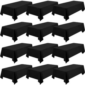 12 Pack Rectangle Polyester Tablecloth 60 x 110 Inch Indoor Outdoor Stain-Resistant Washable Heavy-Duty Fabric Table Cover Elegant Home Decor Black