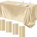 TURSTIN 4 Packs Champagne Satin Tablecloth 102 x 58 Inch Overlay Satin Table Cover Rectangle Bright Silk Tablecloth Smooth Fabric Table Decoration for Wedding Banquet Party Events