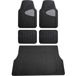 FH Group Premium Liners Tall Channel Trimmable All Weather Rubber Full Set Car Floor Mats (Gray) w. Trimmable All-Season Cargo Liner (Black) - Universal Fit for Cars Trucks and SUVs