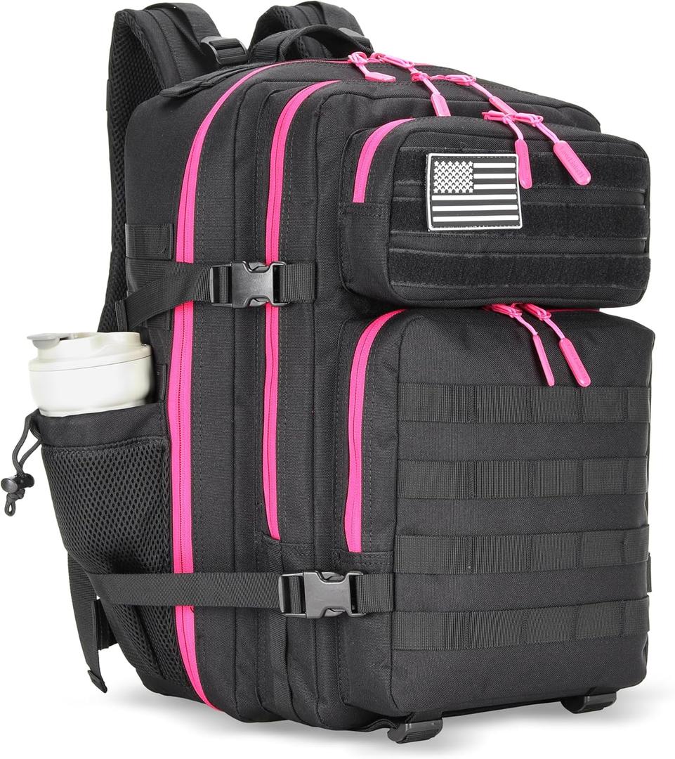 45L Tactical Assault Backpack 3 day assault pack with Molle Waterproof backpack Rucksack for Tactical Backpacks (Black Rose)