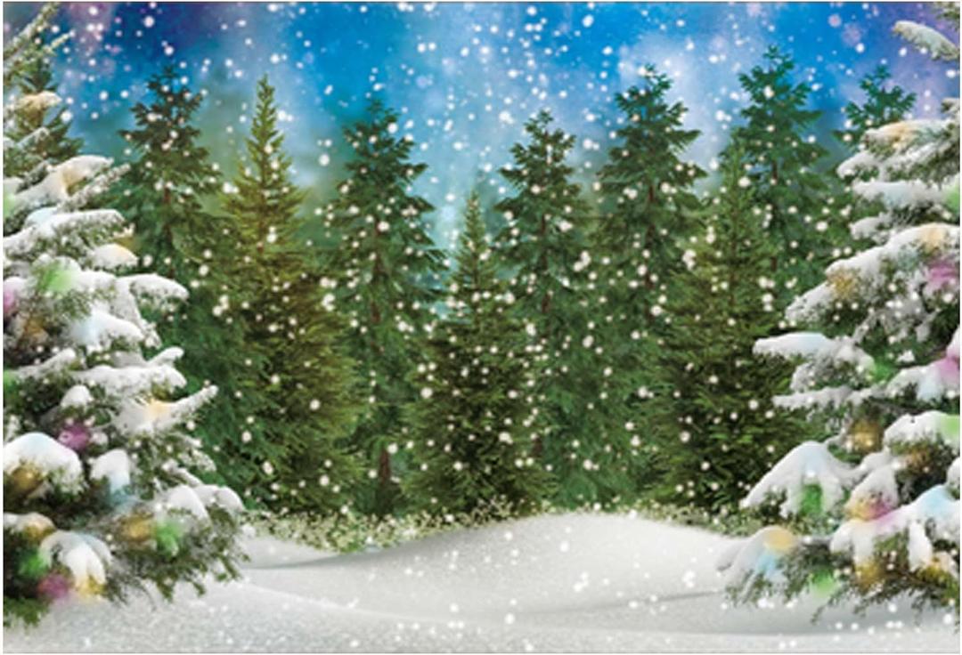 Funnytree 7x5FT Winter Forest Landscape Photography Backdrop Snowy Christmas Pine Tree Background Natural Scene Xmas Party Wall Decoration Supplies Photo Booth